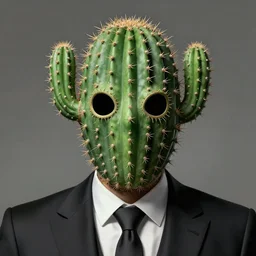 a man wearing a cactus mask and formal suit, headshot, digital illustration, matte painting, hyperrealistic, photoreal, symmetry, highly detailed, sharp focus, 8 k, hd, intricate, by beksinski, rutkowski, stalenhag
