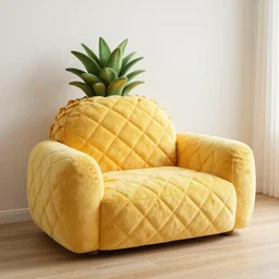a comfy sofa shaped like a pineapple, render, realistic photo