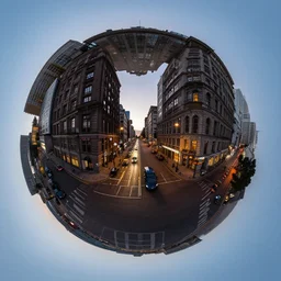 spherical panorama photo of city street dawn 5 0 mm