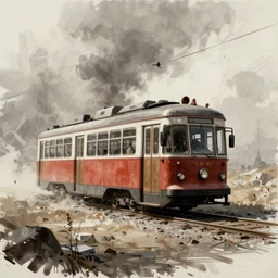 soviet style tram repurposed as a spaceship, sketch