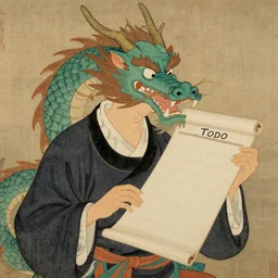 Dragon holding the Todo list. Masterpiece japanese art painting. Museum collection. 8k, beautiful detail, post-processing
