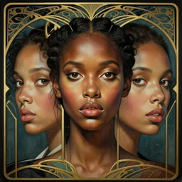 a streamline moderne, art nouveau, multi - ethnic and multi - racial portrait in the style of wayne barlowe, and in the style of donato giancola, and in the style of charles dulac. intelligent, expressive, very large eyes. symmetry, ultrasharp focus, dramatic lighting, photorealistic digital painting, intricate, elegant, highly detailed, symmetrical.
