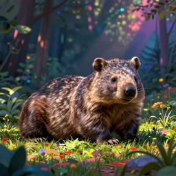 digital art, colourful, a wombat relaxing