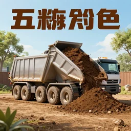 cover art, poster of dumping a dirt load in a backyard with a dump truck and a boy in the drivers seat, by bruce pennington, and tim hildebrandt and greg rutkowski and artgerm