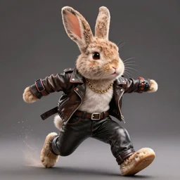 A bunny with a small head wearing a leather jacket and leather jeans and leather gloves, trending on FurAffinity, energetic, dynamic, digital art, highly detailed, FurAffinity, high quality, digital fantasy art, FurAffinity, anthro bunny, favorite, character art