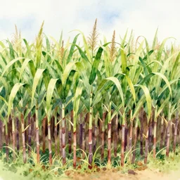 sugar cane field, high quality watercolors, award winning, trending on artstation