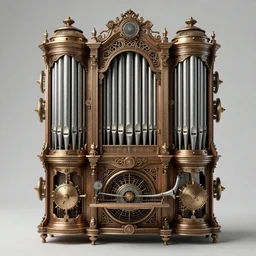 steampunk pipe organ, intricate detail, mechanical