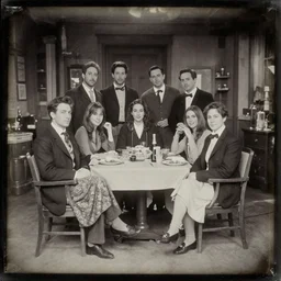 a daguerrotype of a film still of friends sitcom in 1 8 0 0 s, vintage