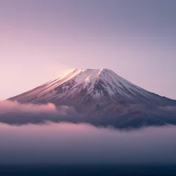 Mount Kilimanjaro under the pink clouds backlit by the sun