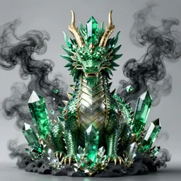 a beautiful portrait of an emerald dragon centered in the frame, emerald crystals, black smoke, fantasy character portrait, ultra realistic, wide angle, highly detailed, artwork by peter mohrbacher, boris vallejo, craig mullins