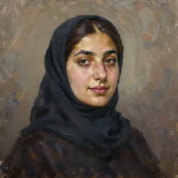 portrait of a syrian woman ( 3 5 ) from syria in 2 0 2 1, an oil painting by ross tran and thomas kincade