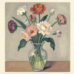 matchbox vintage illustration of a vase with flowers, muted colors, egon schiele