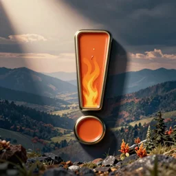 a retro minimalistic exclamation mark on fire enamel pin