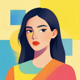 portrait of woman, geometrical shapes, bright colors
