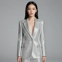 a woman wearing a suit made of diamonds