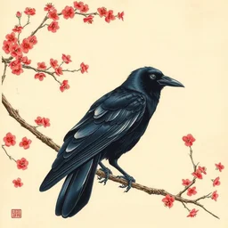 a beautiful painting crow, by ukiyo - e award - winning art color screen printing