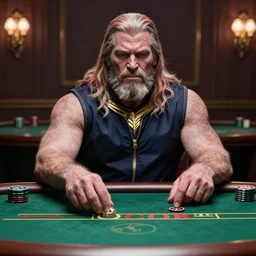 thanos playing poker and going all in, high detail, photorealistic, depth of field
