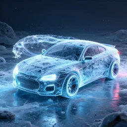 car, ice, glow, neon, concept art,