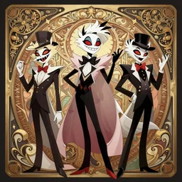 characters from hazbin hotel, fantasy, intricate, elegant, highly detailed, digital painting, artstation, concept art, matte, sharp focus, illustration, hearthstone, art by artgerm and greg rutkowski and alphonse mucha