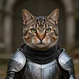a cat as a knight templar, beautiful portrait photo, cinematic, very sharp and detailed, 4k hdr