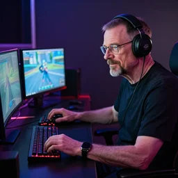 dslr photo of walter white as a twitch streamer, playing video games, room lit with leds
