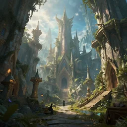 inside a magical elven city, highly detailed, 4k, HDR, award-winning, octane render, artstation, hyper realistic