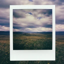 polaroid of a surreal artsy dream scene, nature, double exposure