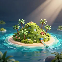 low poly render of a beautiful little tropical island in an azure ocean