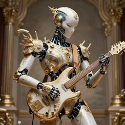 a portrait of a robot musician, cyberpunk, insanely detailed and intricate, hypermaximalist, elegant, ornate, luxury, elite, epic, cinematic, brian froud, octane render
