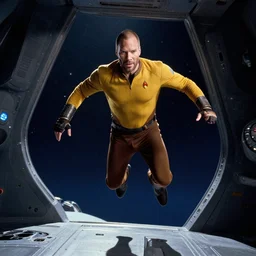Captain Picard jumping from the Starship enterprise