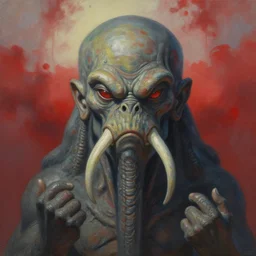 breathtaking soft painting of cothulu in a bloody sky, realistic symmetrical face features, rembrandt style, elegant, highly detailed, artstation, concept art, matte, sharp focus, art by tom bagshaw, and greg rutkowski
