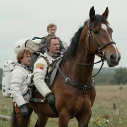 extremely realistic movie shot of a horse sitting in astronauts backpack by denis villeneuve, ilya repin and andrei tarkovsky, very detailed