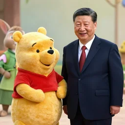 movie still of president xi jinping starring as winnie the poo and vladimir putin as rabbit in live action winnie the poo movie, highly detailed, photorealistic
