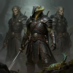 lizardfolk hooded warrior. Matte painting by craig mullins and Anato Finnstark style of magic the gathering, dark fantasy, style of game of thrones, concept art trending on artstation, 4k, insane details