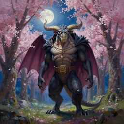 a beautiful painting of the smaug in a cherry blossom forest, volumetric lighting, moonlit by greg rutkowski and kalin popov, trending on artstation, masterpiece