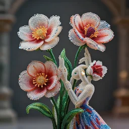 beautiful flowers made from small glass beads, artistic pose, cinematic shot, intricate, ornate, photorealistic, ultra detailed, realistic, 1 0 0 mm, photography, octane, high definition, depth of field, bokeh, 8 k, artstation