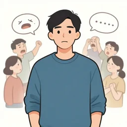 an illustrated medium shot portrait of a family man trying to remain calm and grounded amidst all of the yelling and conversation