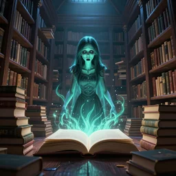 scared books in a magical library, glowing effect, multiuniverse, concept art trending on artstation, 8k ,