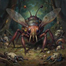 centred painting of biological insectoid plague, dead bodies, octane rendering, trending on artstation, studio ghibli, michael whealan and james gurney