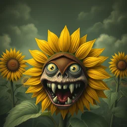 sunflower, human mouth, monster, mutant
