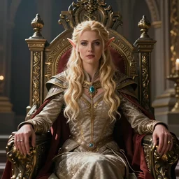 the elder scrolls vi, charismatic regal blonde high elf female jarl, portrait, throne room, atmospheric lighting, painted, intricate, volumetric lighting, beautiful, daytime, sunny weather, slight overcast, sharp focus, deep colours, ultra detailed, by leesha hannigan, ross tran, thierry doizon, kai carpenter, ignacio fernandez rios