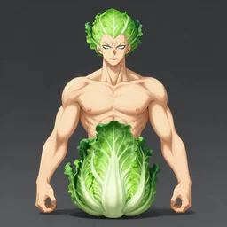 cabbage humanoid anime villain, symmetrical, highly detailed, digital art, sharp focus, trending on art station, anime art style