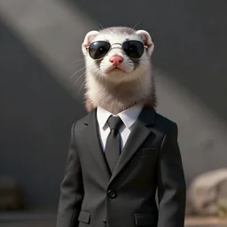 ferret in sunglasses, in strict suit, avatar image, digital art, minimalism