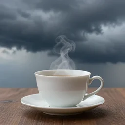 storm in a teacup, photo realistic, photoshopped