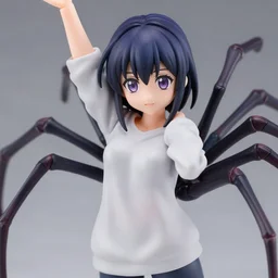 complete figure of spider wearing comfy blouse, multiple limbs, personification, tsurime eyes, tareme eyes, eyes by kon satoshi, ^. ^ eyes, dynamic pose, amiami, aniplex, kotobukiya, beautiful composition, 4 5 mm lens, focal length 2, hdr
