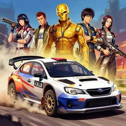 wrc rally car stylize subaru, art gta 5 cover, official fanart behance hd artstation by jesper ejsing, by rhads, makoto shinkai and lois van baarle, ilya kuvshinov, ossdraws, that looks like it is from borderlands and by feng zhu and loish and laurie greasley, victo ngai, andreas rocha, john harris