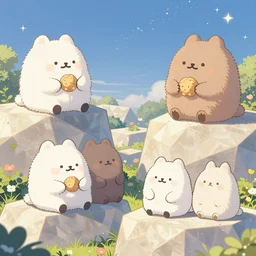 cute graphic novel fluffy characters enjoying a day on a  polygonal park walls with the sky  showing the stars, light dust, magnificent, close up, details, sharp focus, elegant, highly detailed, illustration, by Jordan Grimmer and greg rutkowski and PiNe(パイネ) and 薯子Imoko and 香川悠作 and wlop and maya takamura, intricate, beautiful, Trending artstation, pixiv, digital Art