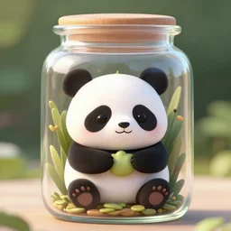 a cute cartoon panda inside the jar
