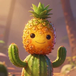 portrait of a pinhead hellraiser as Disney cactus character by Artgerm, pineapple head, H R Giger, not scarry, Pixar, digital painting, concept art, kawaai, summertime, smiling, warm tones, depth of field, color bleed, dramatic light