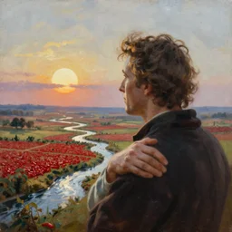 breathtaking detailed soft painting of silver hours in the sun, through rivers caresses on pepper plains, the hand of the country on my shoulder, rembrandt style, elegant, highly detailed, artstation, concept art, matte, sharp focus, art by tom bagshaw, and greg rutkowski